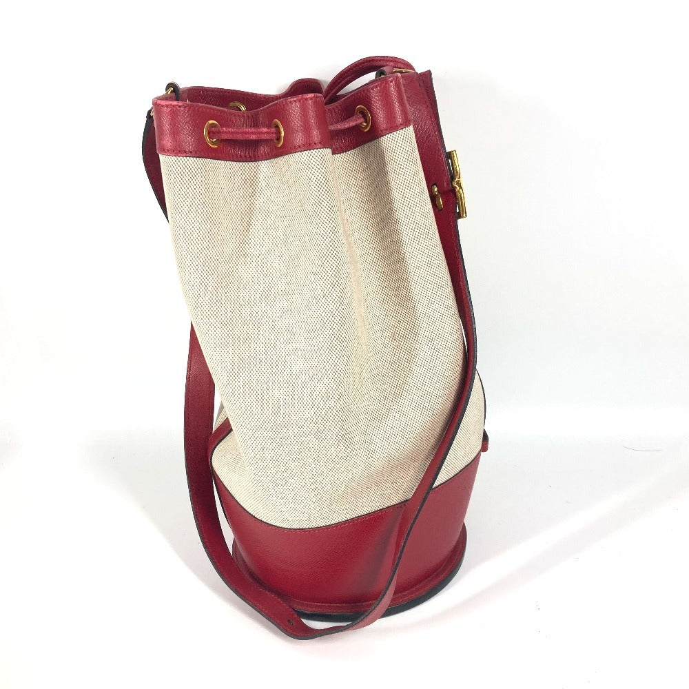 HERMES Vintage Standy Bag, Crossbody Drawstring Shoulder Bag, Leather/Canvas, Women's, Red