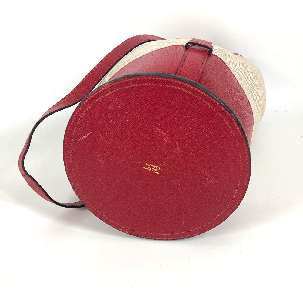 HERMES Vintage Standy Bag, Crossbody Drawstring Shoulder Bag, Leather/Canvas, Women's, Red