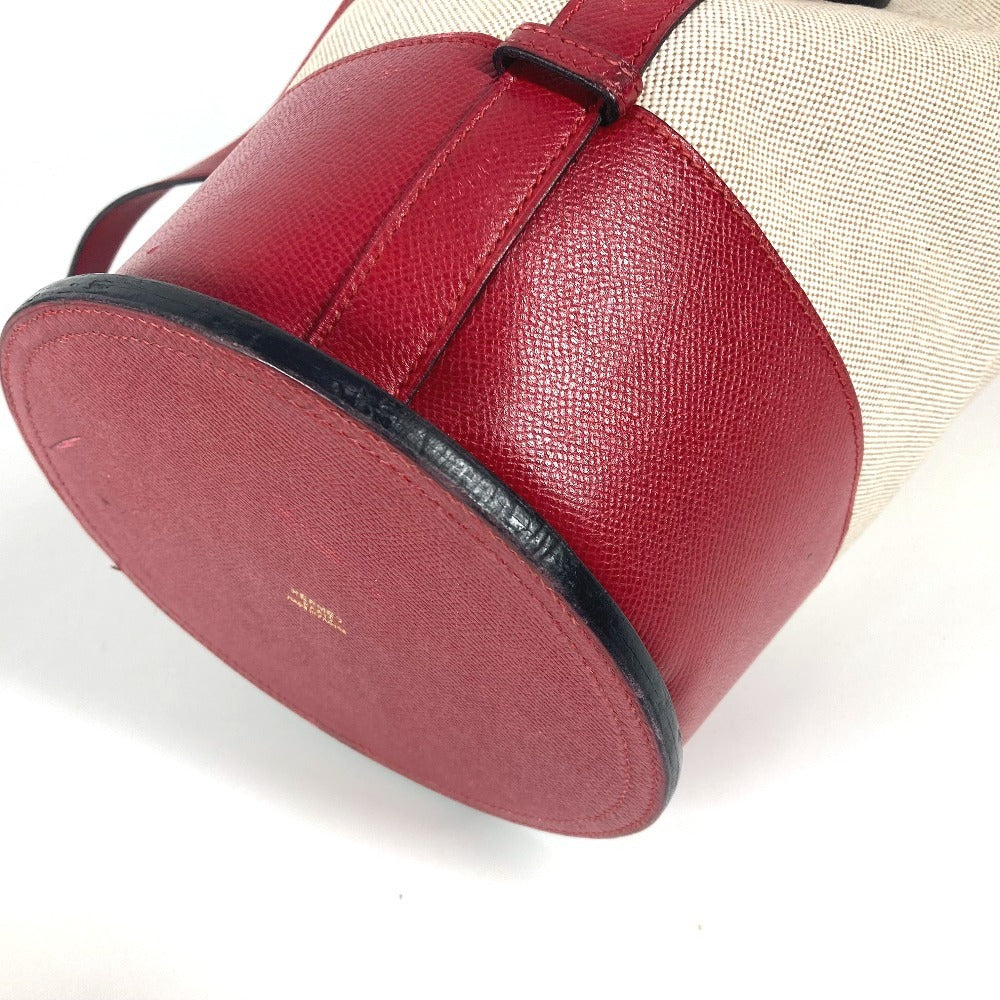 HERMES Vintage Standy Bag, Crossbody Drawstring Shoulder Bag, Leather/Canvas, Women's, Red