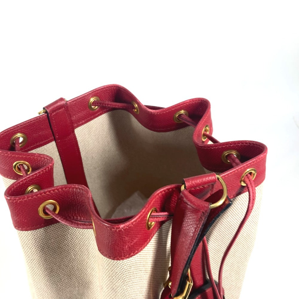 HERMES Vintage Standy Bag, Crossbody Drawstring Shoulder Bag, Leather/Canvas, Women's, Red