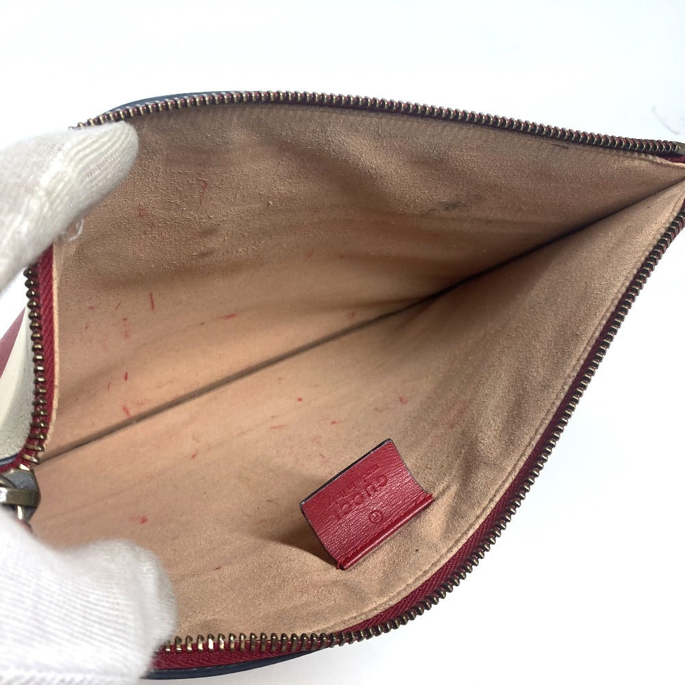 GUCCI 476077 BEE Border Pearl and Rhinestone Bag Pouch Clutch Bag Leather Unisex Red