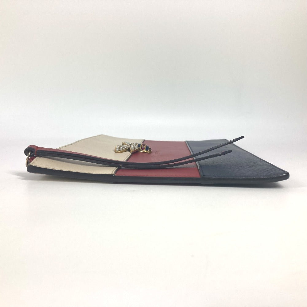 GUCCI 476077 BEE Border Pearl and Rhinestone Bag Pouch Clutch Bag Leather Unisex Red