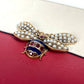 GUCCI 476077 BEE Border Pearl and Rhinestone Bag Pouch Clutch Bag Leather Unisex Red