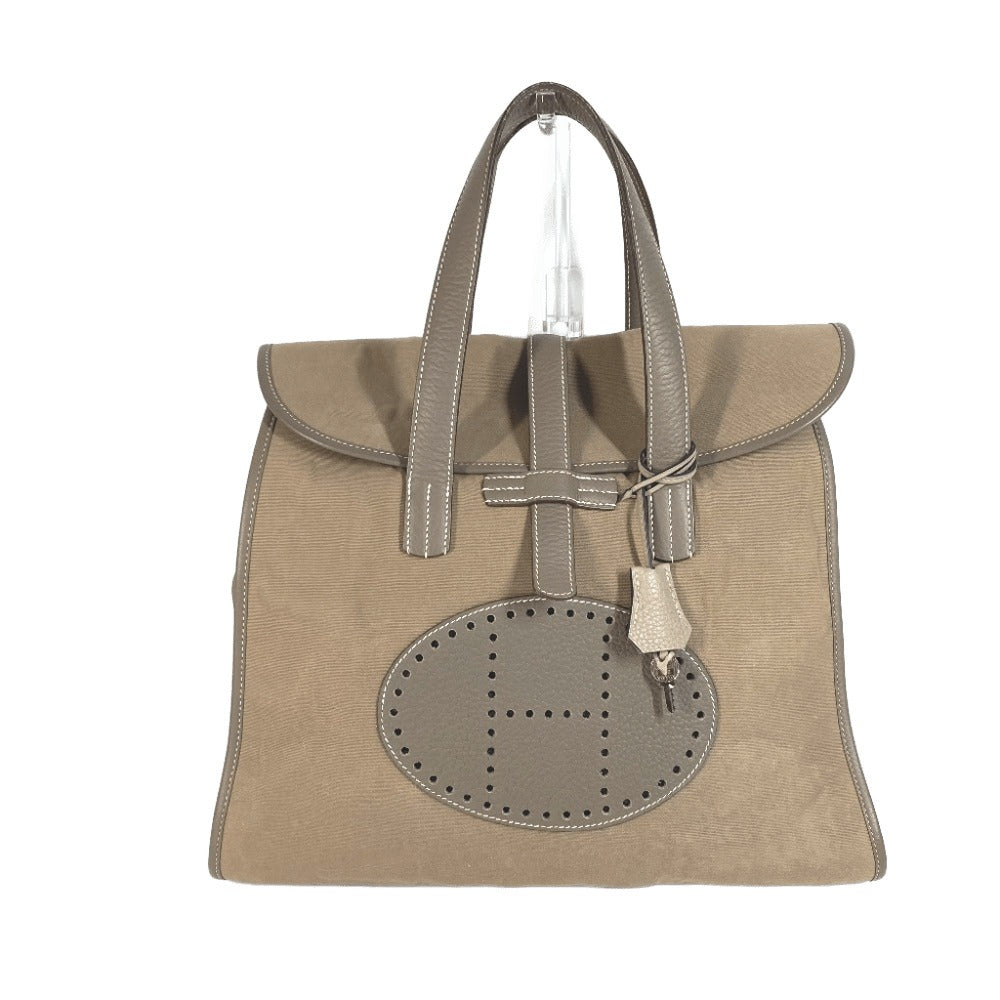 HERMES パンチング H ロゴ フードゥ トートバッグ カバン ボストンバッグ ハンドバッグ レザー/キャンバス ユニセックス グレー