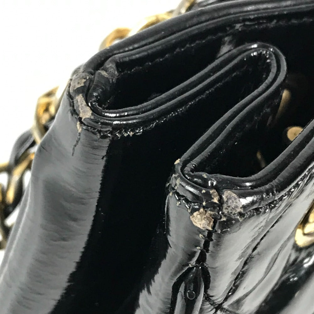 CHANEL ヴィンテージ キルティング マトラッセ Wチェーンバッグ カバン トートバッグ ショルダーバッグ エナメル レディース ブラック