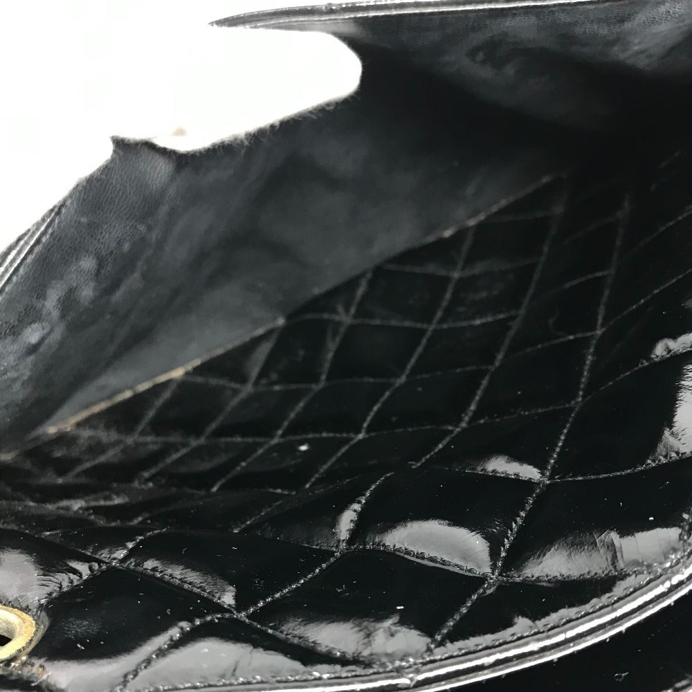 CHANEL ヴィンテージ キルティング マトラッセ Wチェーンバッグ カバン トートバッグ ショルダーバッグ エナメル レディース ブラック