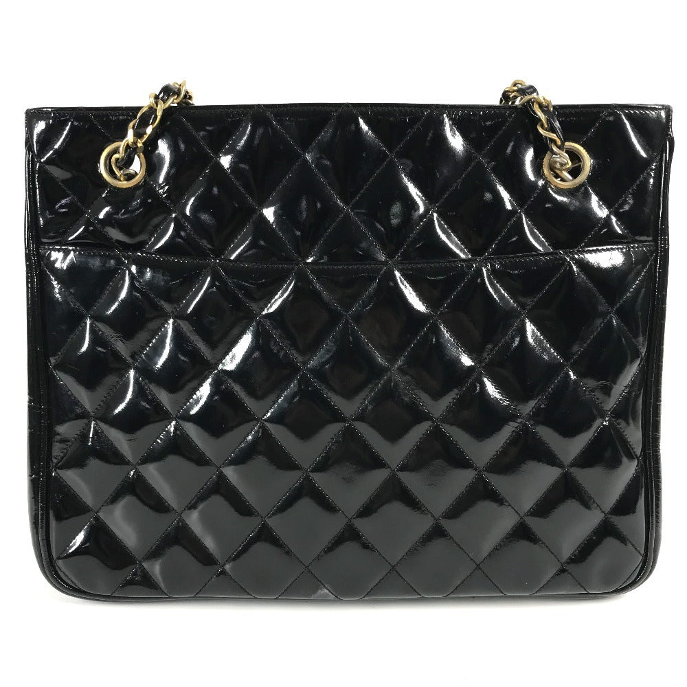 CHANEL ヴィンテージ キルティング マトラッセ Wチェーンバッグ カバン トートバッグ ショルダーバッグ エナメル レディース ブラック