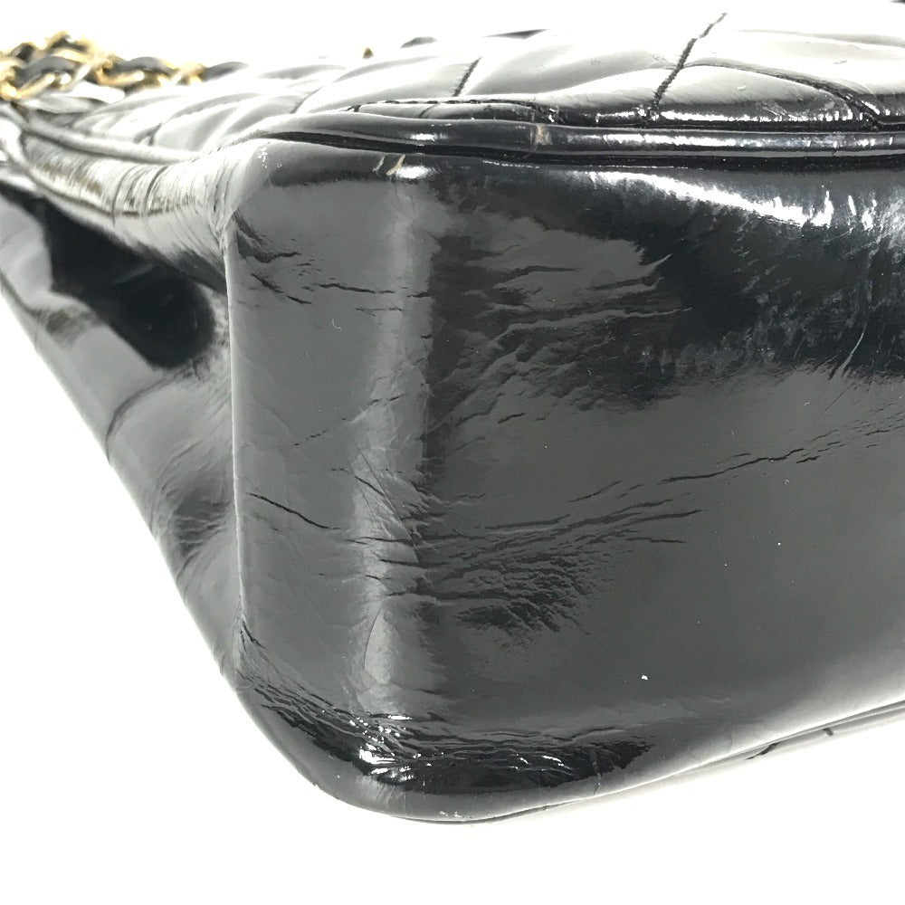CHANEL ヴィンテージ キルティング マトラッセ Wチェーンバッグ カバン トートバッグ ショルダーバッグ エナメル レディース ブラック