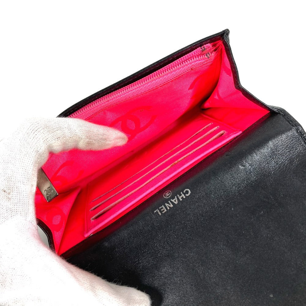 CHANEL Cambon CC Coco Mark Logo Compact Wallet, Leather, Women's, Black