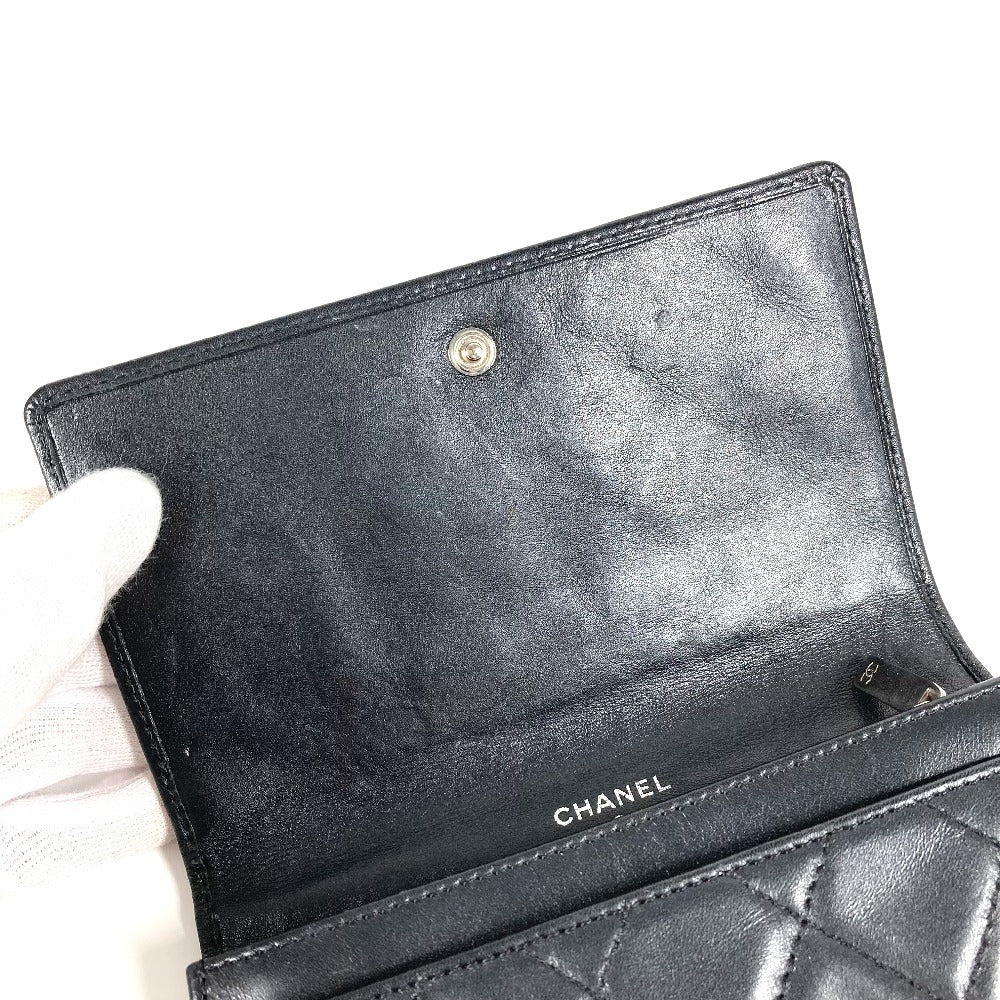 CHANEL Cambon CC Coco Mark Logo Compact Wallet, Leather, Women's, Black