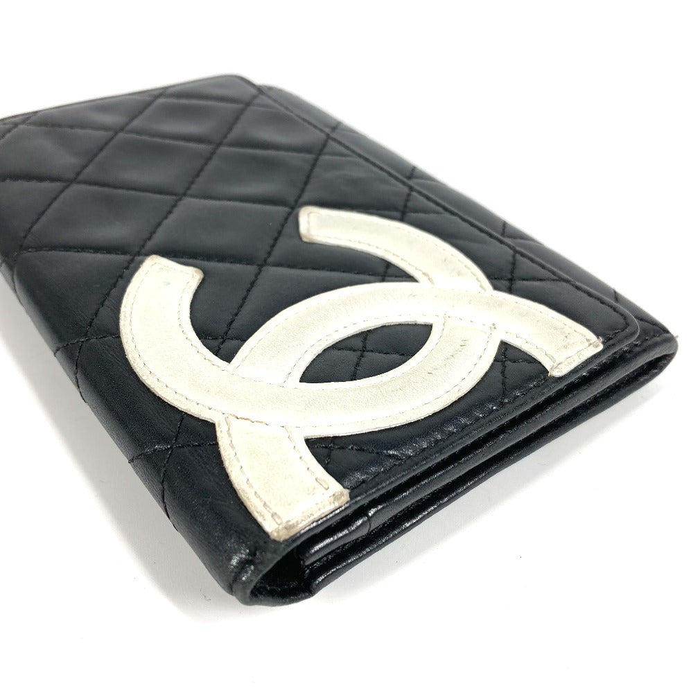 CHANEL Cambon CC Coco Mark Logo Compact Wallet, Leather, Women's, Black