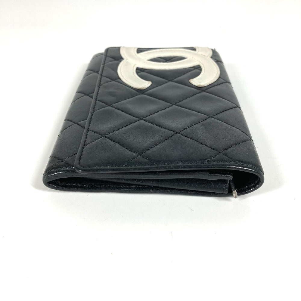 CHANEL Cambon CC Coco Mark Logo Compact Wallet, Leather, Women's, Black