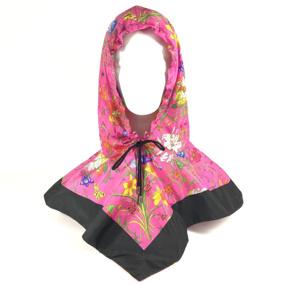 GUCCI 555181 Flora Floral Print Hoodie, Nylon Poncho, Pink, Women's