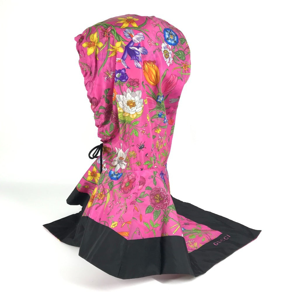 GUCCI 555181 Flora Floral Print Hoodie, Nylon Poncho, Pink, Women's