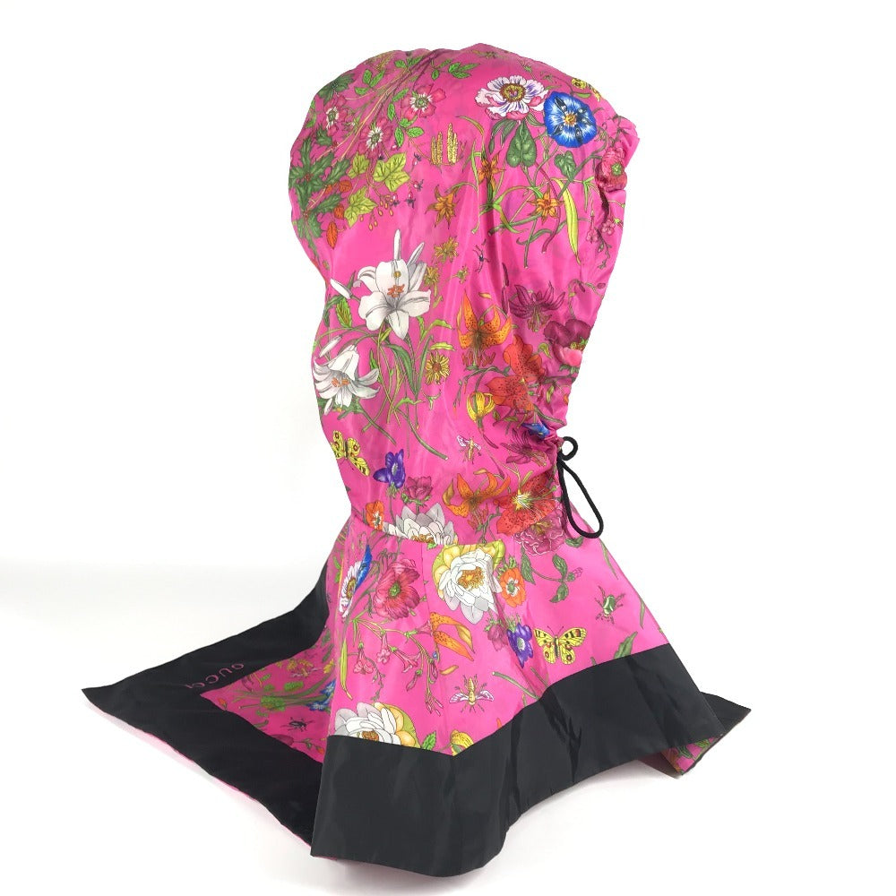 GUCCI 555181 Flora Floral Print Hoodie, Nylon Poncho, Pink, Women's
