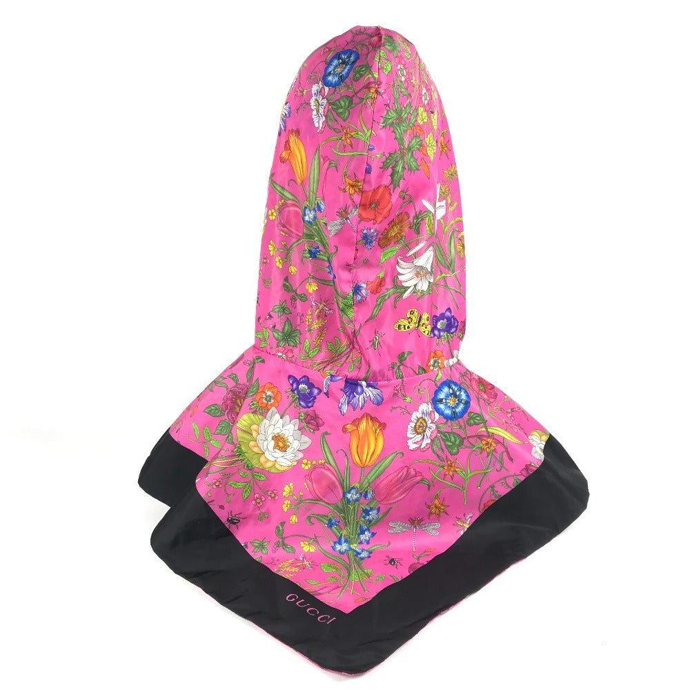 GUCCI 555181 Flora Floral Print Hoodie, Nylon Poncho, Pink, Women's