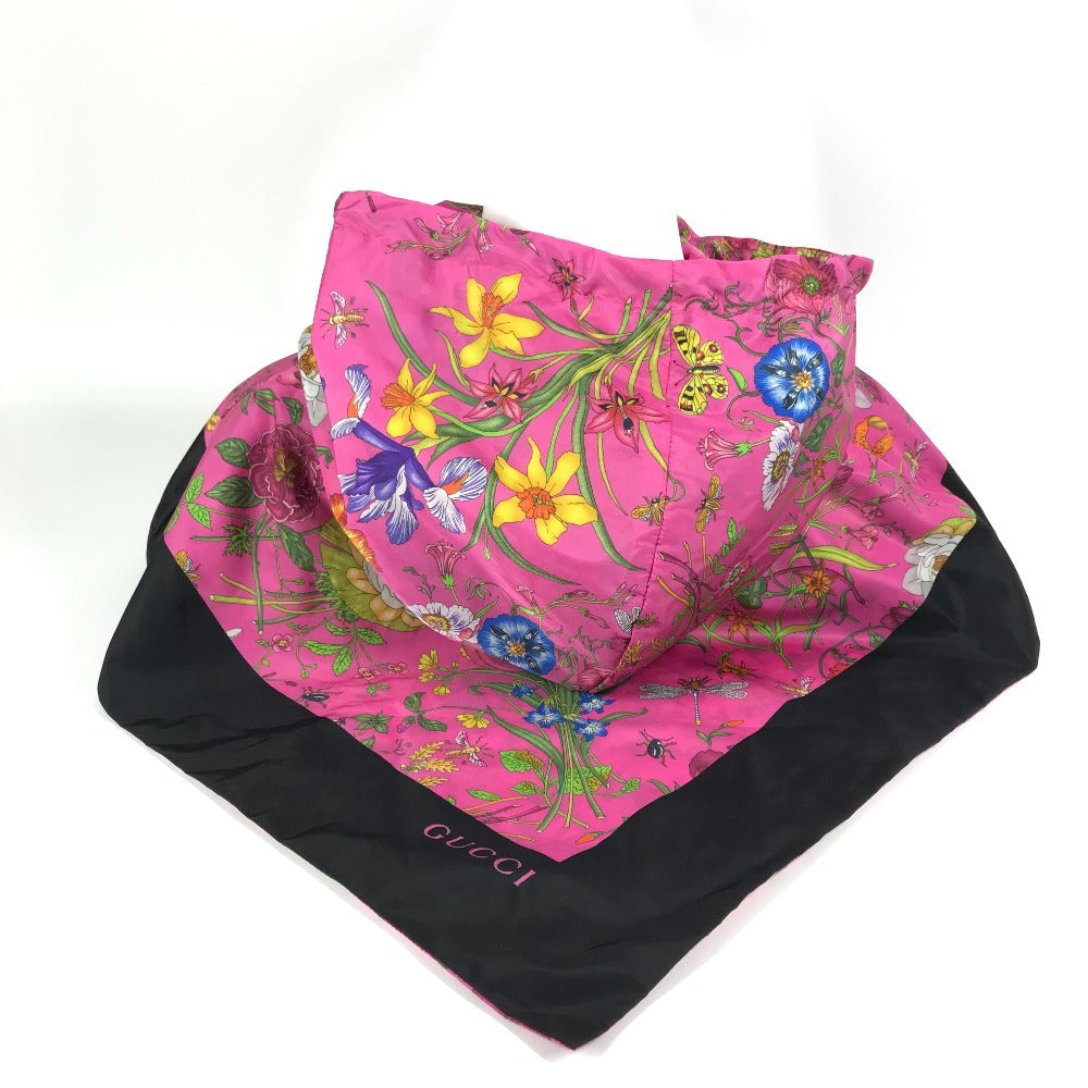 GUCCI 555181 Flora Floral Print Hoodie, Nylon Poncho, Pink, Women's