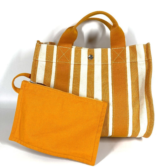 HERMES ボーダー ポーチ付き カンヌPM カンヌ PM カバン トートバッグ ハンドバッグ コットン レディース イエロー