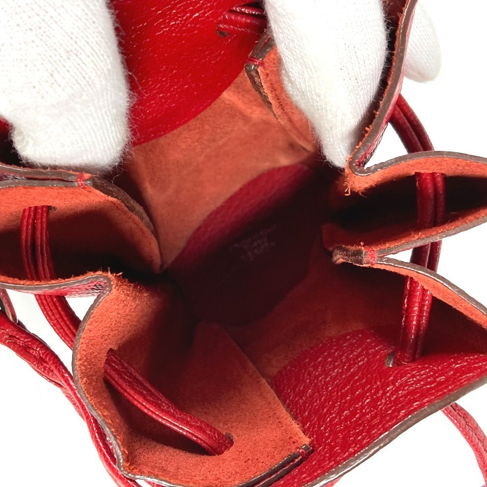 HERMES Vespa Pouch, Mini Drawstring Bag, Leather, Women's, Red