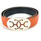 HERMES Double H Logo Buckle Belt for Bottoms, Leather, Unisex, Orange