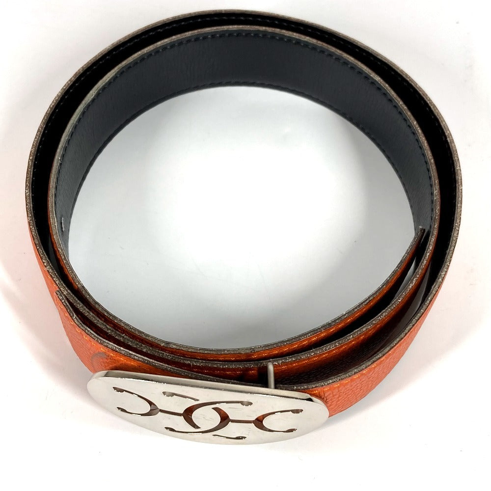 HERMES Double H Logo Buckle Belt for Bottoms, Leather, Unisex, Orange