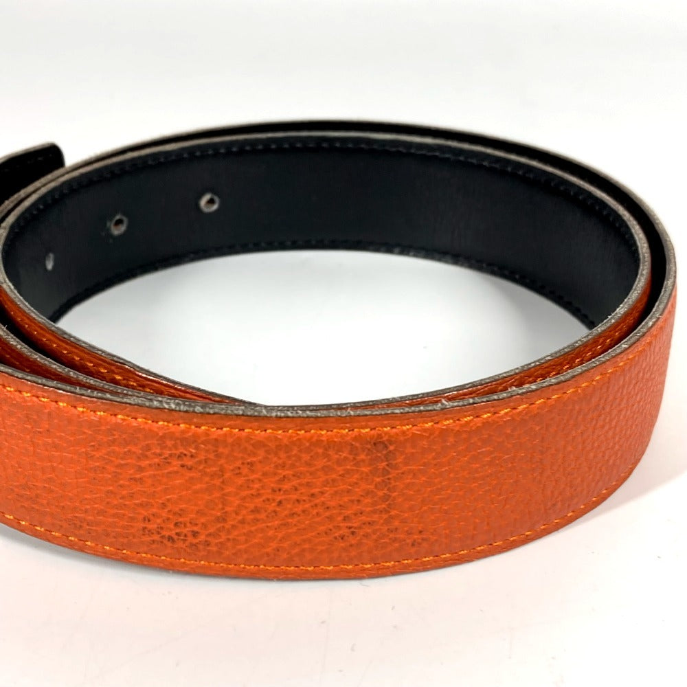HERMES Double H Logo Buckle Belt for Bottoms, Leather, Unisex, Orange
