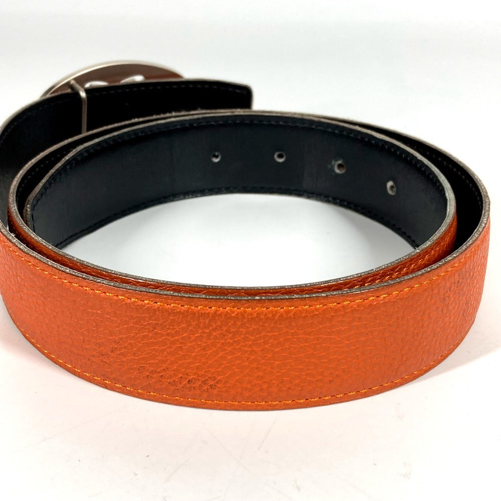HERMES Double H Logo Buckle Belt for Bottoms, Leather, Unisex, Orange