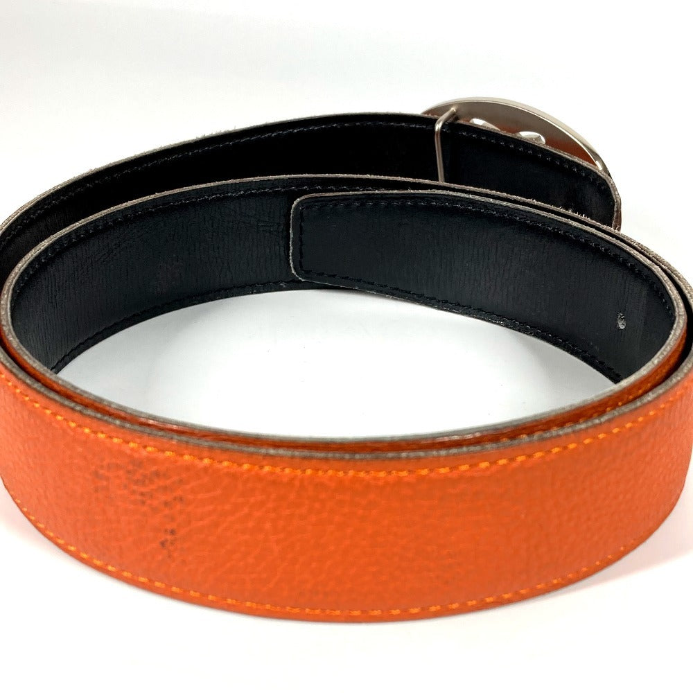 HERMES Double H Logo Buckle Belt for Bottoms, Leather, Unisex, Orange