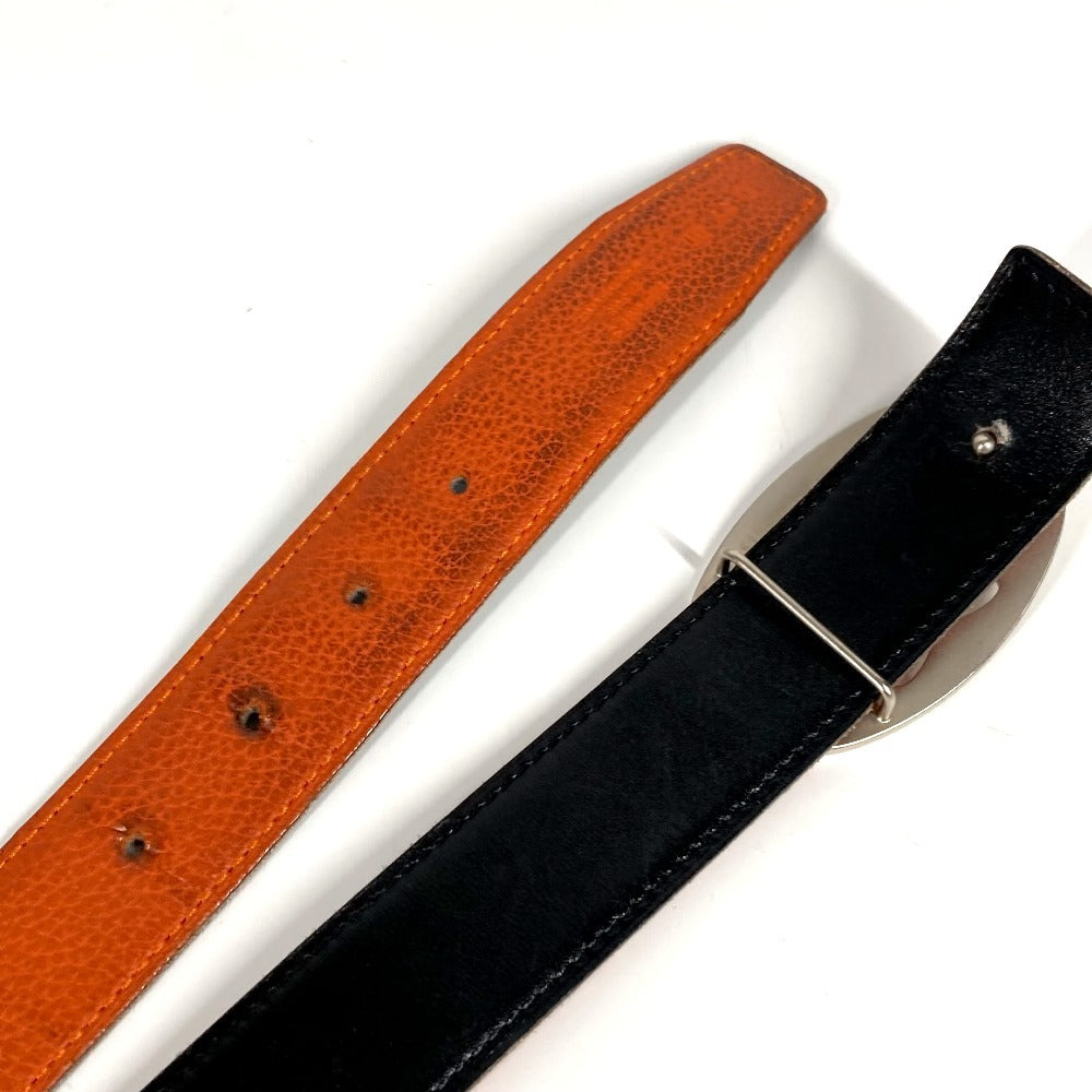 HERMES Double H Logo Buckle Belt for Bottoms, Leather, Unisex, Orange