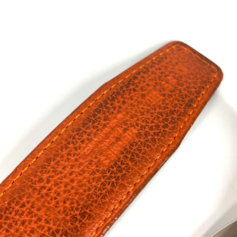 HERMES Double H Logo Buckle Belt for Bottoms, Leather, Unisex, Orange