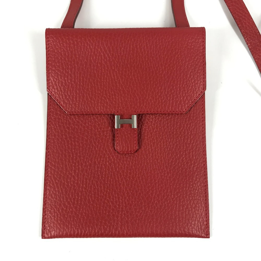 HERMES Hロゴ アメリー カバン ポシェット 斜め掛け フラップ ショルダーバッグ レザー ユニセックス レッド
