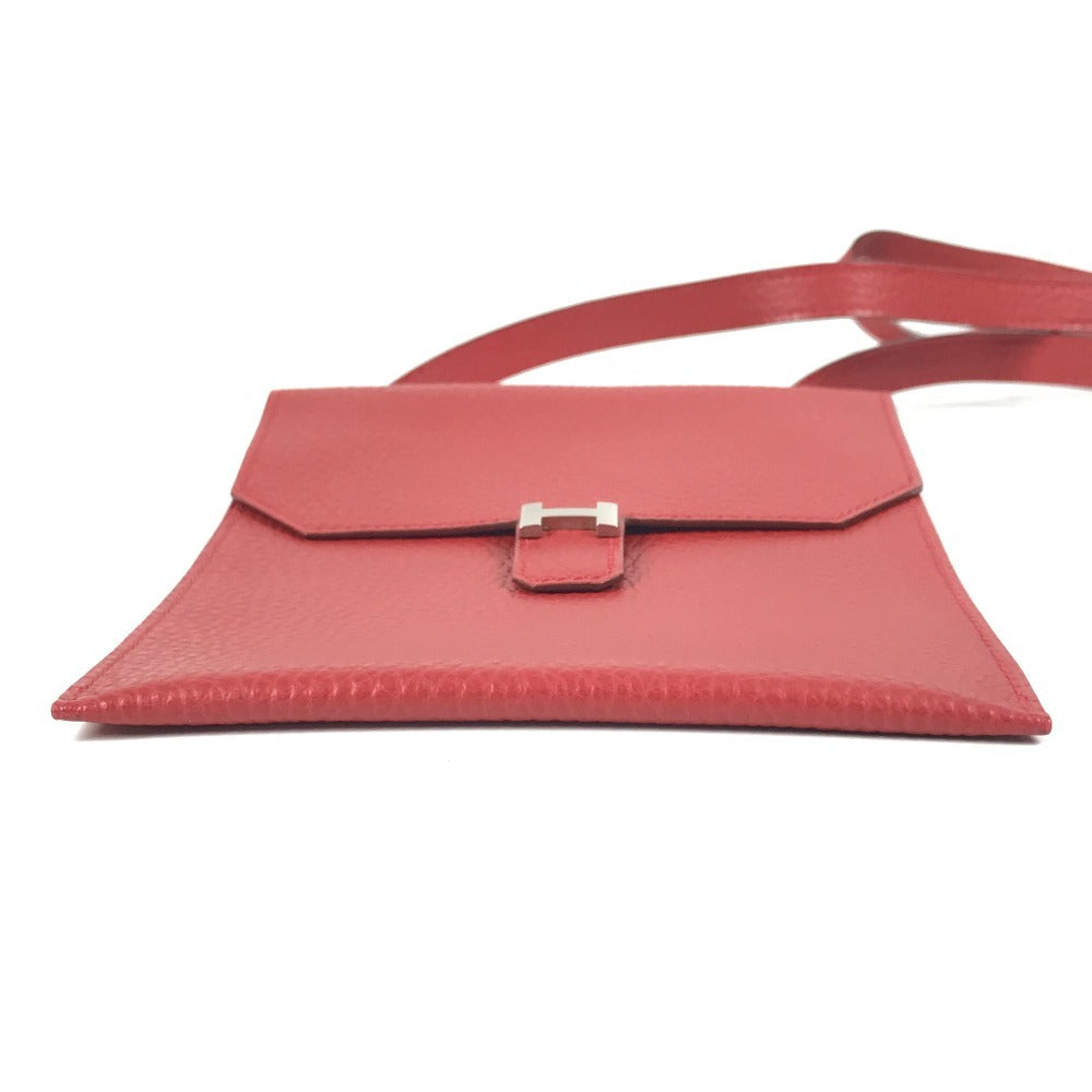 HERMES Hロゴ アメリー カバン ポシェット 斜め掛け フラップ ショルダーバッグ レザー ユニセックス レッド