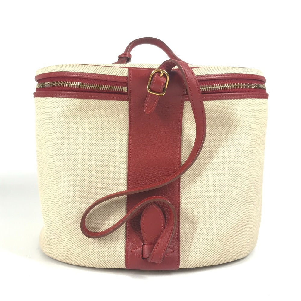 HERMES Two-Tone Intercity Box Makeup Case, Handbag, Leather/Coated Canvas, Red