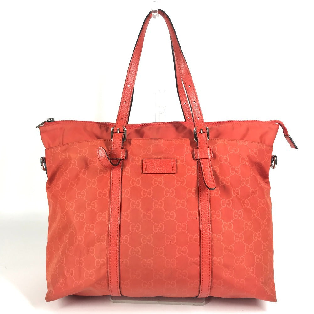 GUCCI 387067 GG Logo Tote Bag, Handbag, Shoulder Bag, Nylon, Unisex, Orange