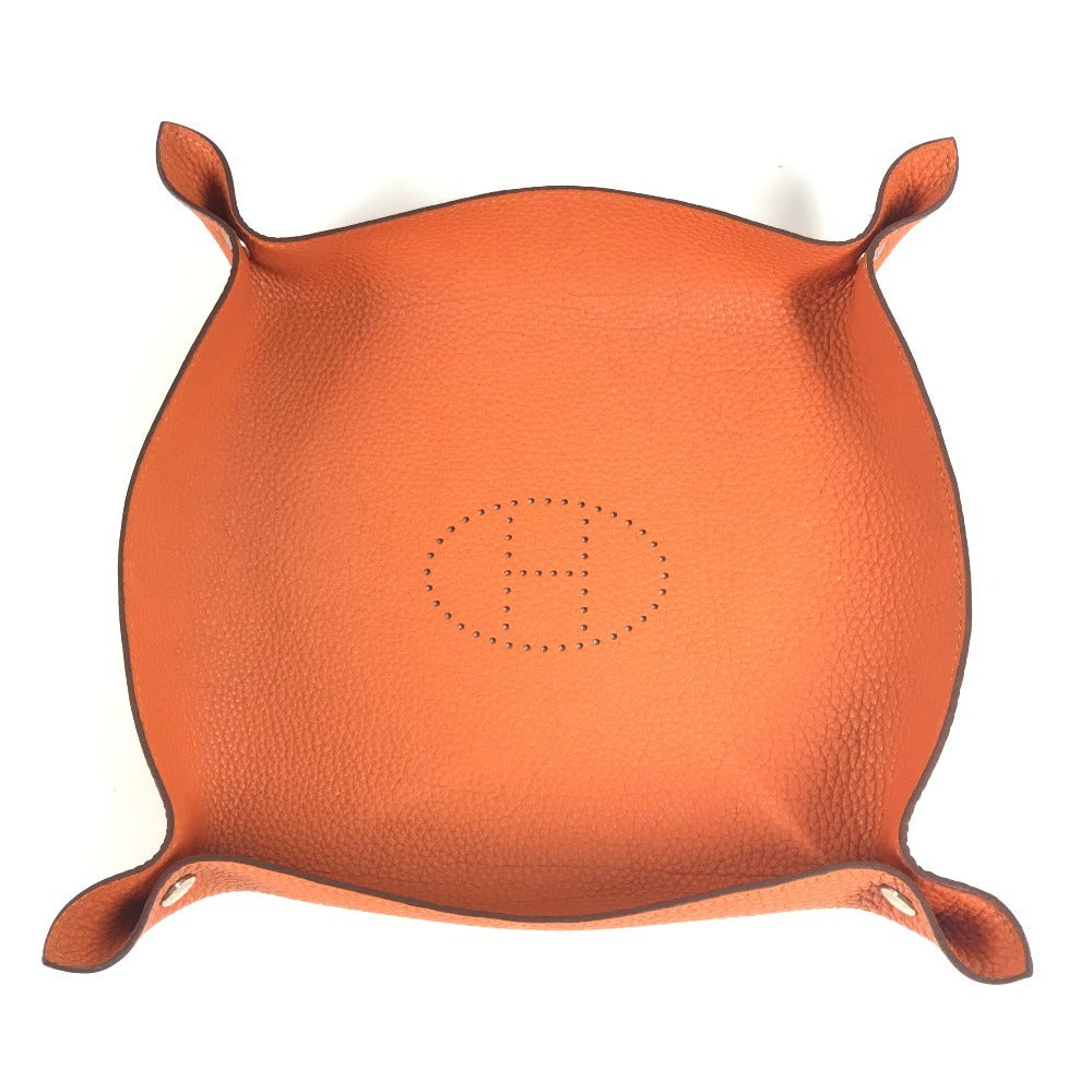 HERMES パンチングロゴ ヴィドポッシュ アクセサリートレイ トレー 雑貨 小物入れ トリヨンクレマンス ユニセックス オレンジ