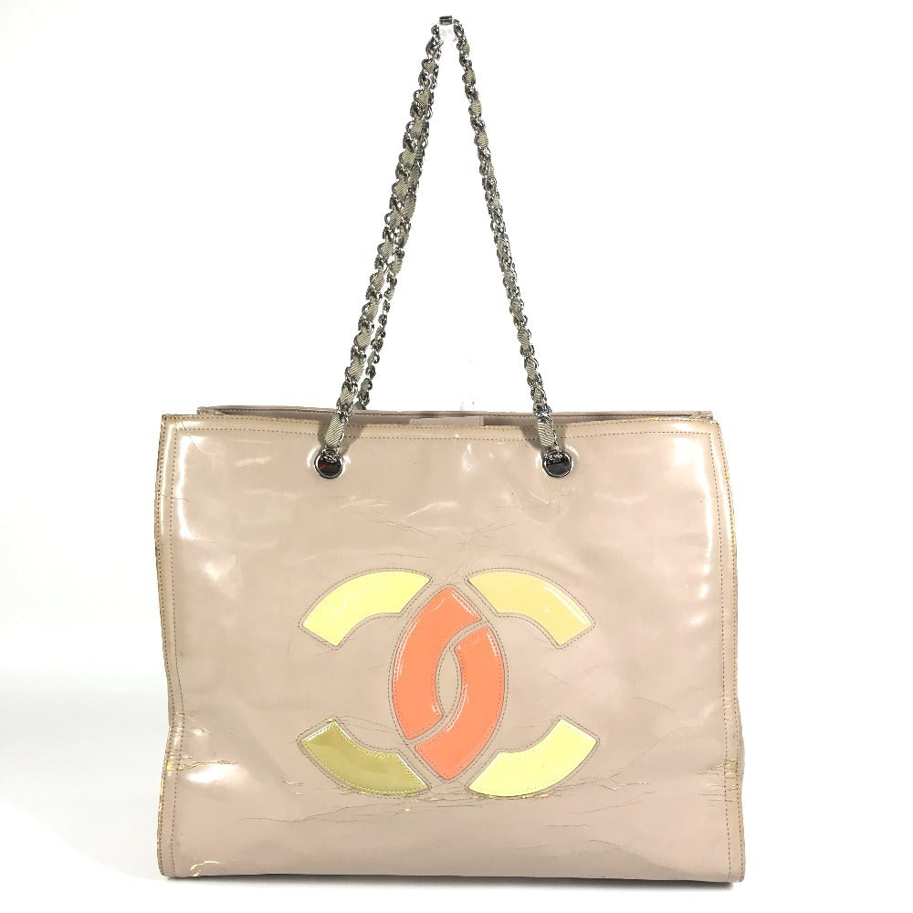 CHANEL リップスティック CC ココマーク ロゴ カバン Wチェーンショルダーバッグ 肩掛け トートバッグ ショルダーバッグ エナメル レディース ベージュ
