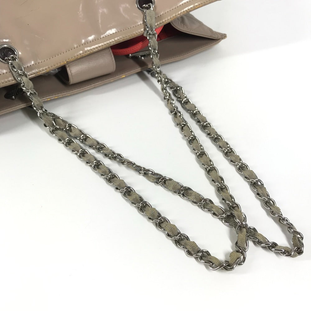 CHANEL リップスティック CC ココマーク ロゴ カバン Wチェーンショルダーバッグ 肩掛け トートバッグ ショルダーバッグ エナメル レディース ベージュ
