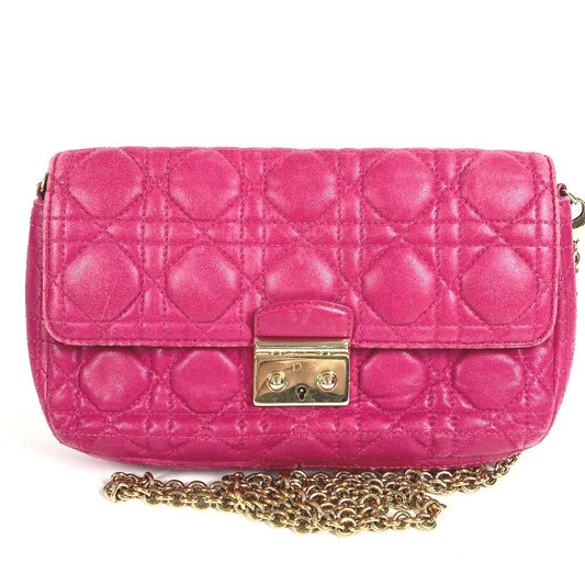 Dior 2-Way Bag, Cannage Logo Clutch Bag, Crossbody Bag, Chain Bag, Shoulder Bag, Leather, Women's, Pink