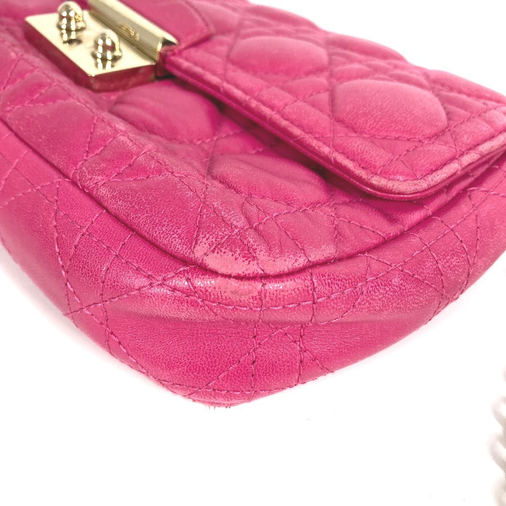Dior 2-Way Bag, Cannage Logo Clutch Bag, Crossbody Bag, Chain Bag, Shoulder Bag, Leather, Women's, Pink