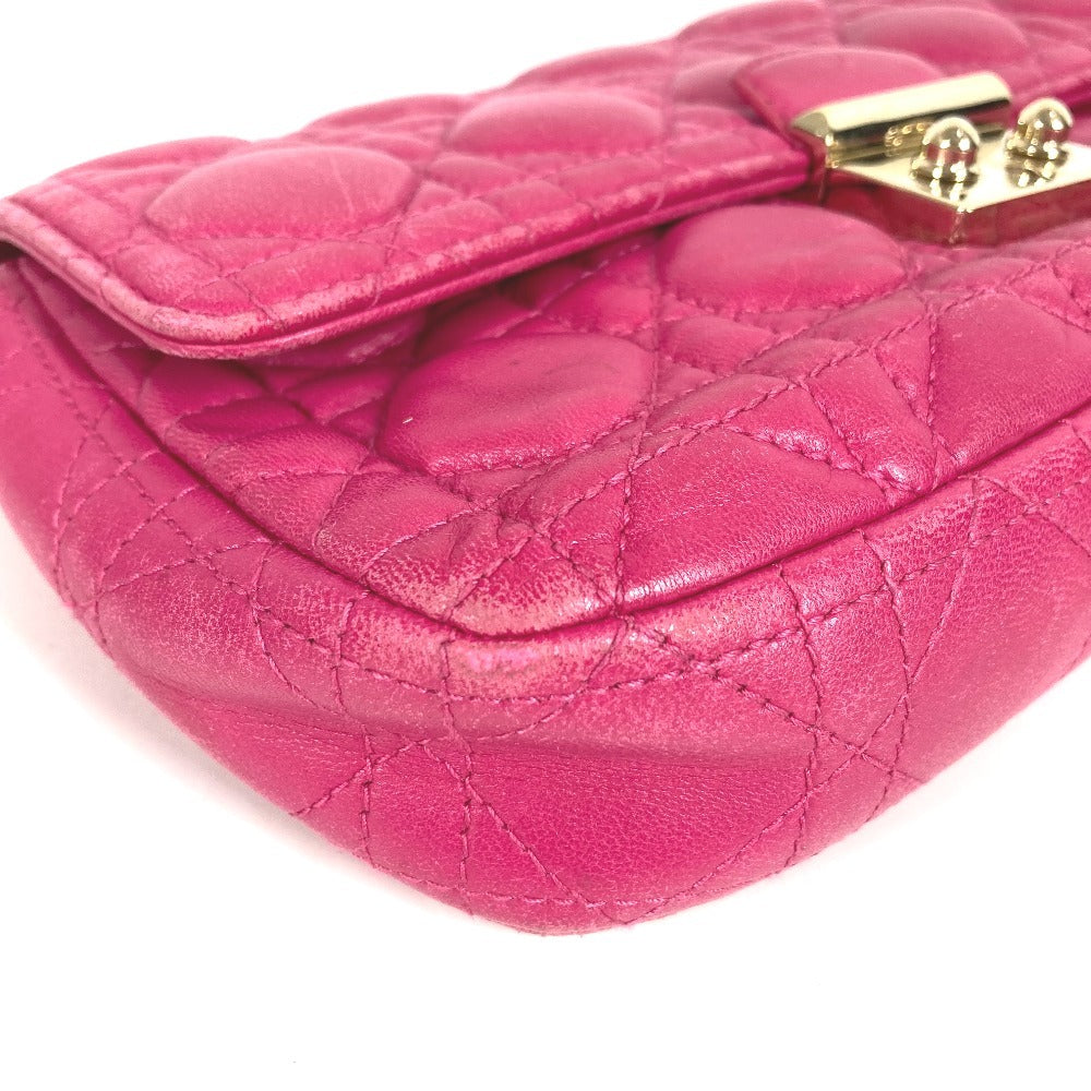 Dior 2-Way Bag, Cannage Logo Clutch Bag, Crossbody Bag, Chain Bag, Shoulder Bag, Leather, Women's, Pink