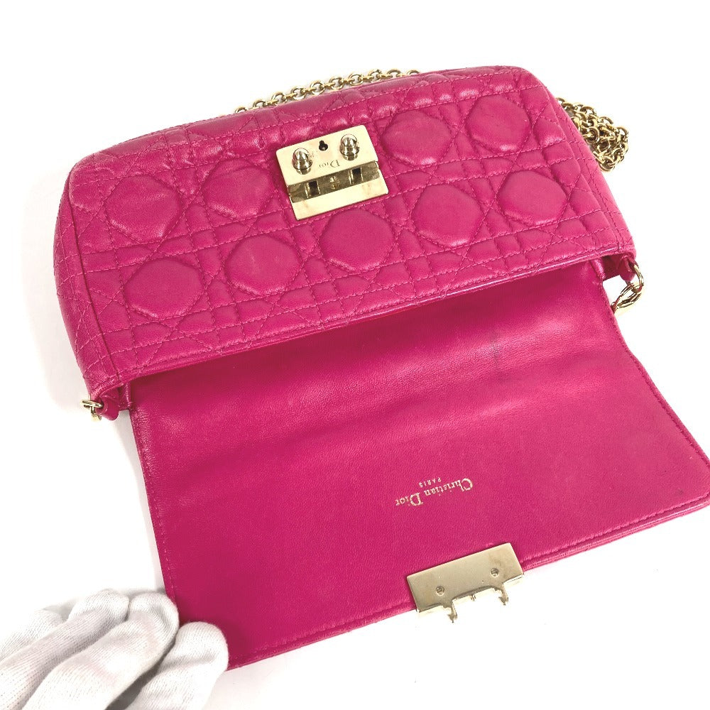Dior 2-Way Bag, Cannage Logo Clutch Bag, Crossbody Bag, Chain Bag, Shoulder Bag, Leather, Women's, Pink