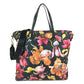 PRADA Floral Triangle Logo Plaque Handbag/Shoulder Bag/Tote Bag in Leather/Nylon, Black