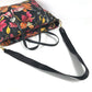 PRADA Floral Triangle Logo Plaque Handbag/Shoulder Bag/Tote Bag in Leather/Nylon, Black