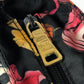 PRADA Floral Triangle Logo Plaque Handbag/Shoulder Bag/Tote Bag in Leather/Nylon, Black