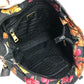 PRADA Floral Triangle Logo Plaque Handbag/Shoulder Bag/Tote Bag in Leather/Nylon, Black