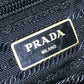 PRADA Floral Triangle Logo Plaque Handbag/Shoulder Bag/Tote Bag in Leather/Nylon, Black