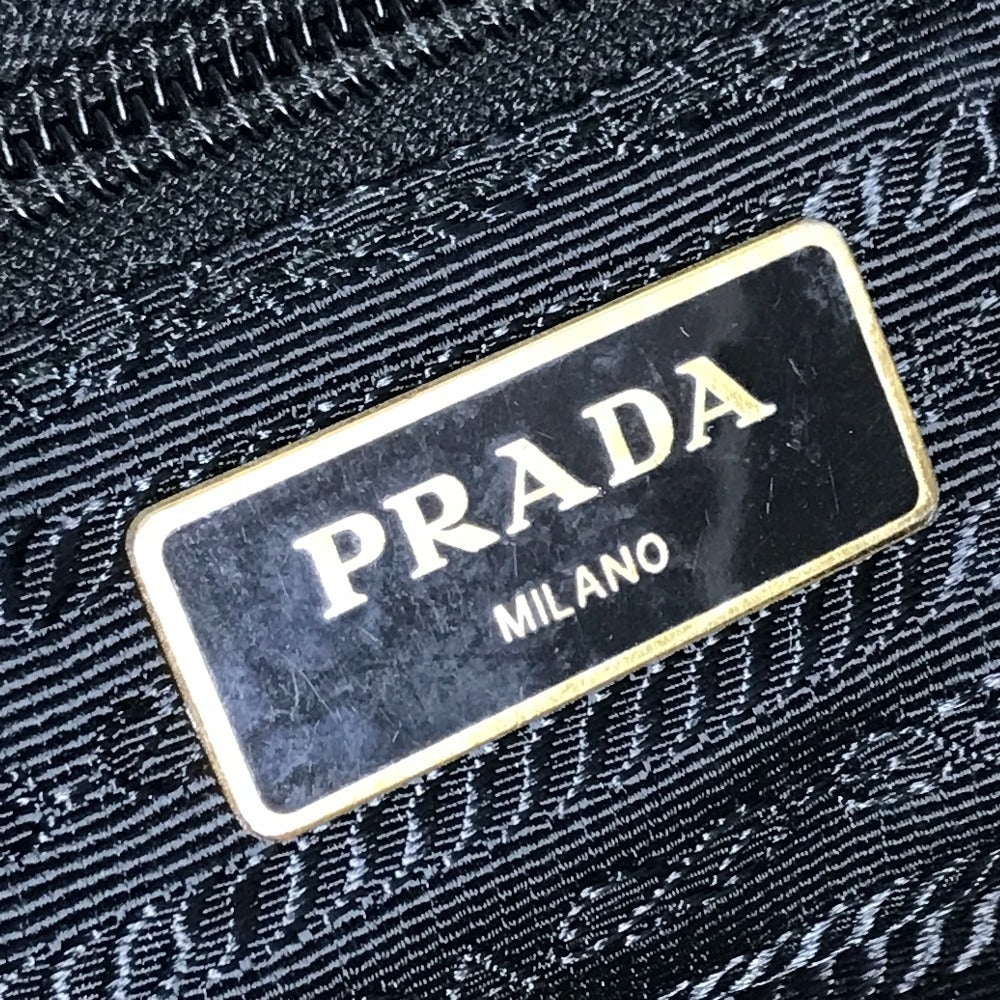 PRADA Floral Triangle Logo Plaque Handbag/Shoulder Bag/Tote Bag in Leather/Nylon, Black