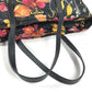 PRADA Floral Triangle Logo Plaque Handbag/Shoulder Bag/Tote Bag in Leather/Nylon, Black