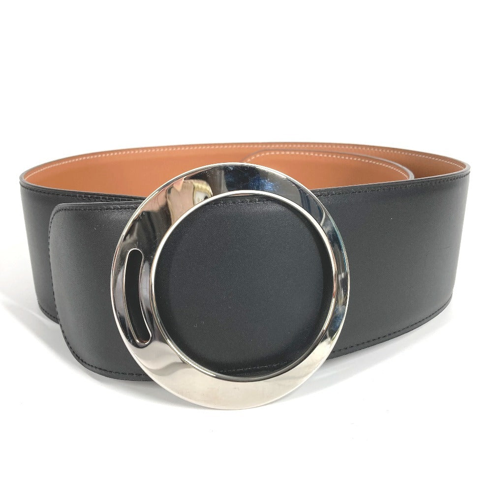 HERMES Wide Belt, Accessory, Buckle Belt, Leather, Women's, Black