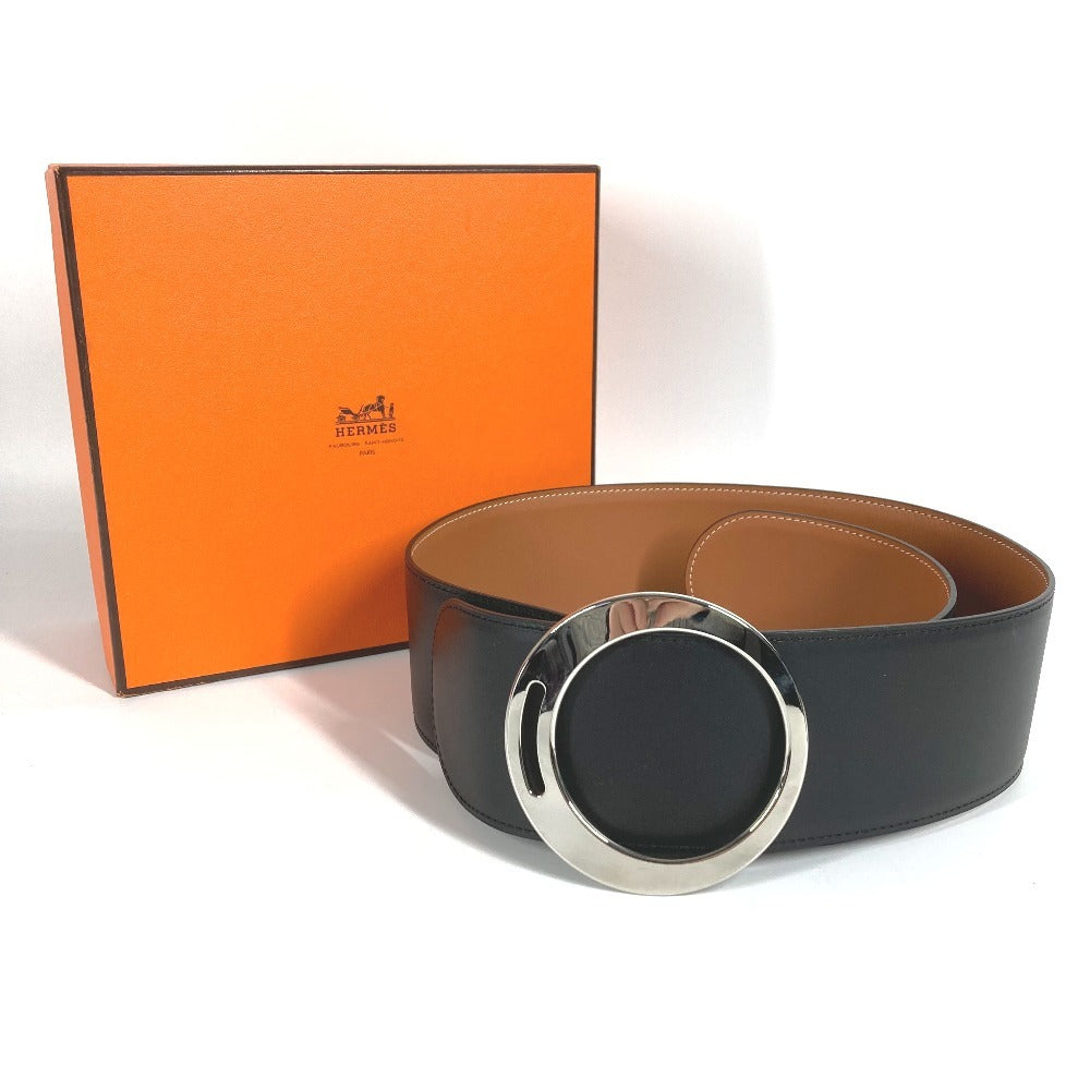 HERMES Wide Belt, Accessory, Buckle Belt, Leather, Women's, Black